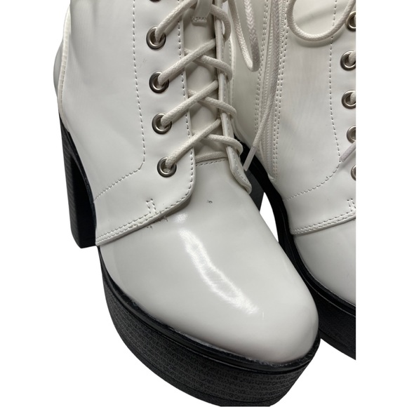 ALLEGRA K White Patent Leather Platform Lace Up Chunky Heel Combat Boots, 7.5 - Picture 12 of 13